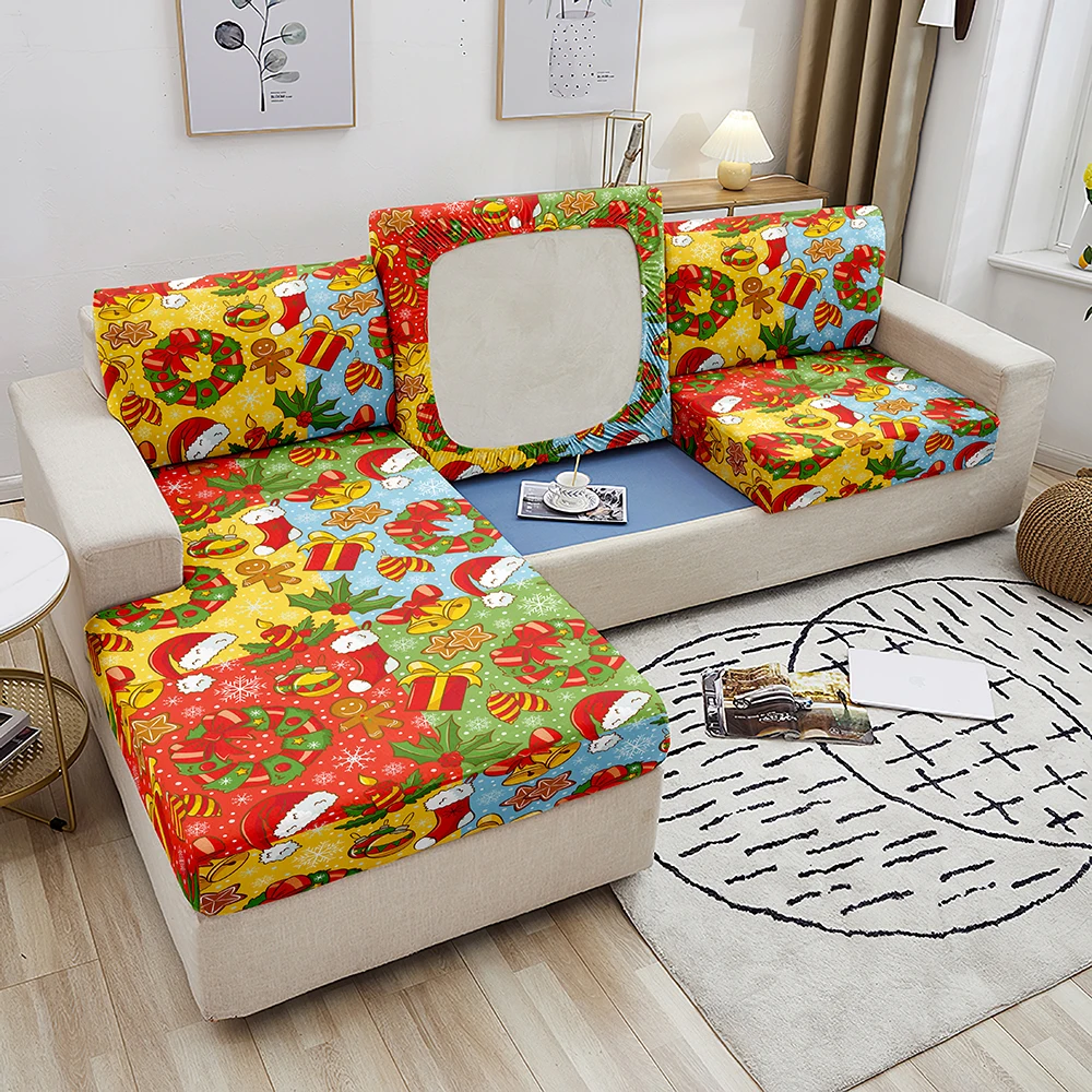 

Furniture Protector Sofa Seat Cushion Cover For Living Room Santa Claus Printed Sofa Slipcover L Shape Elastic Sofa Seat Cover