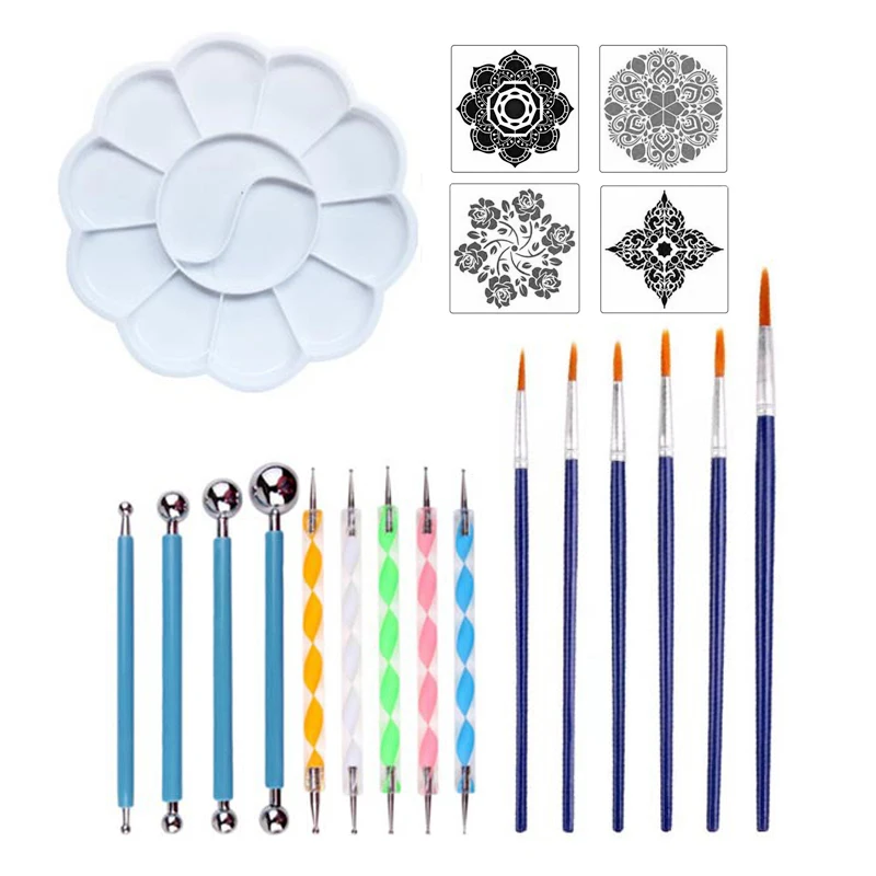 

20Pcs/Set Mandala Dotting Tools Set Pen Dotting Tools Mandala Stencil Ball Stylus Paint Tray For Painting Rocks Coloring Drawing