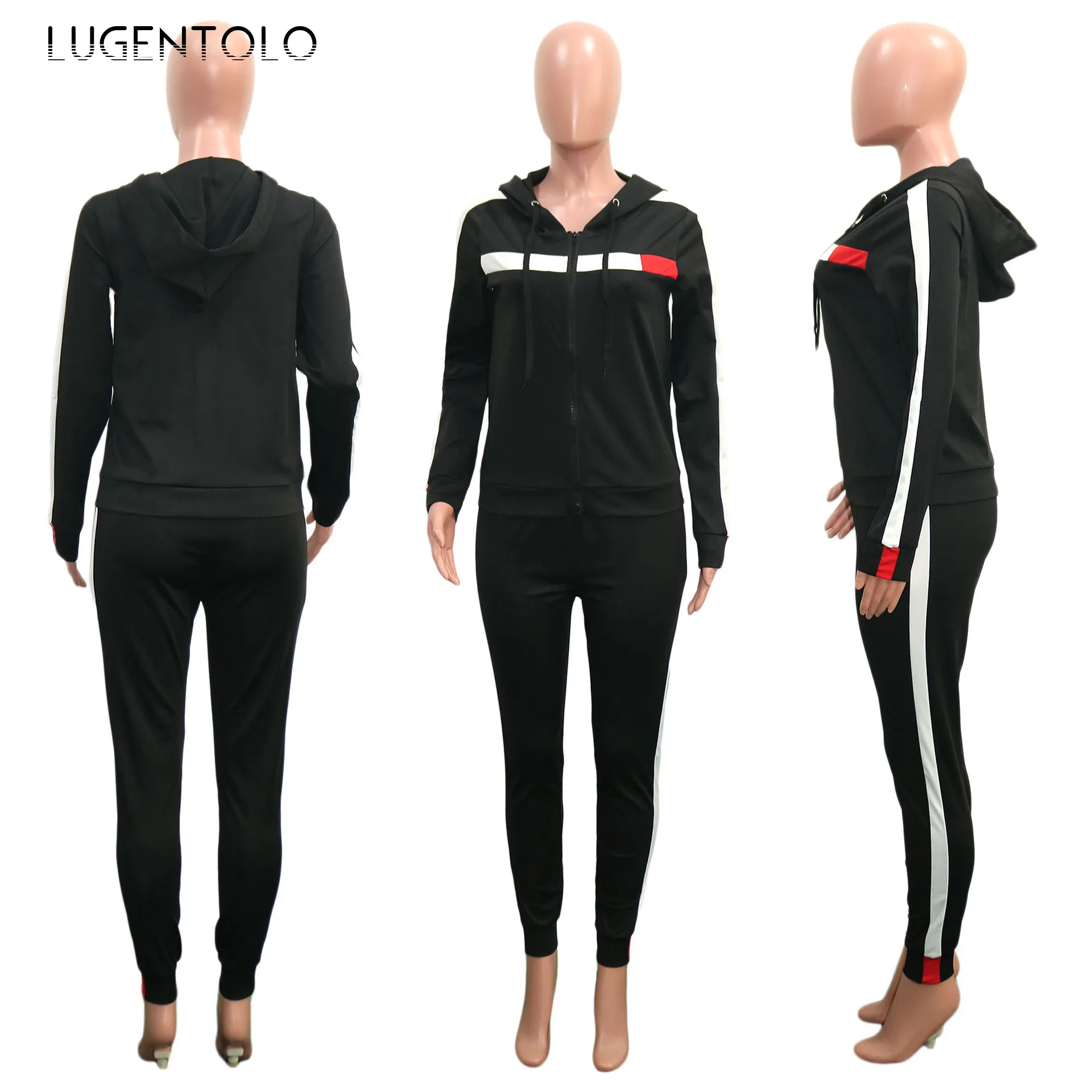 

Lugentolo Women's Two Piece Set Autumn Simple Fashion Casual Stitching Sports Hoodie Tops Long Pants Female Sets