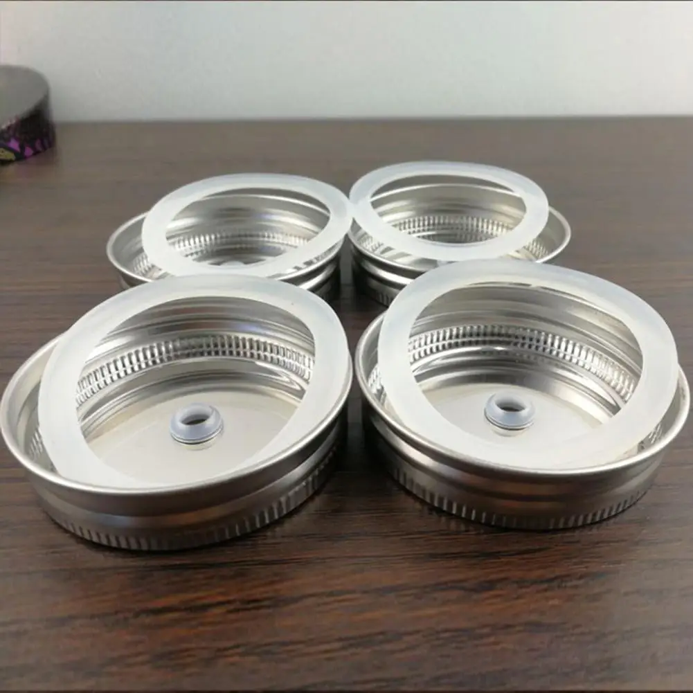 

10 Pieces Stainless Steel Regular Mouth Mason Canning Jar Lids with Straw Hole Leak Proof Reusable Mason Silver Jar
