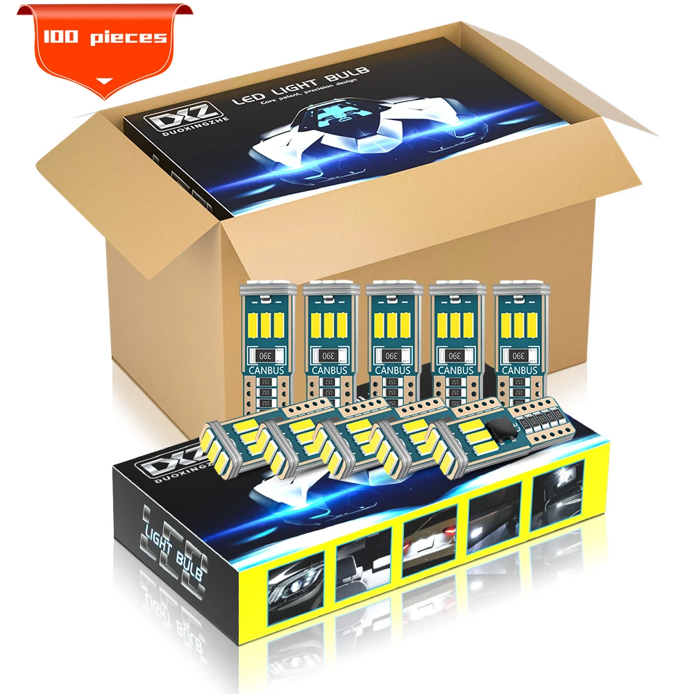 

DXZ 100PCS T10 W5W LED Bulbs Canbus 9-SMD 168 194 6000K 12V White Car Interior Map Dome Light Clearance Lights Non-polar