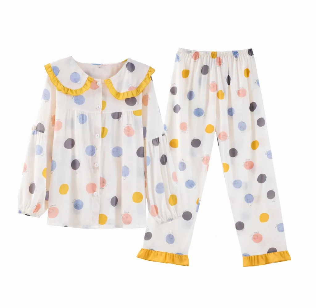 

Cute Pajamas Set For Women Sleepwear 2PCS Shirt&Pants Cotton Nightwear Pyjamas Soft Nightwear Lounge Wear Print Dot Lingerie