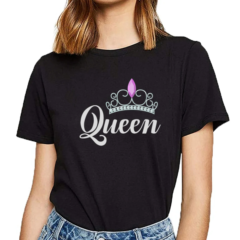 

Tops T Shirt Women king and queen Comic Inscriptions Cotton Female Tshirt