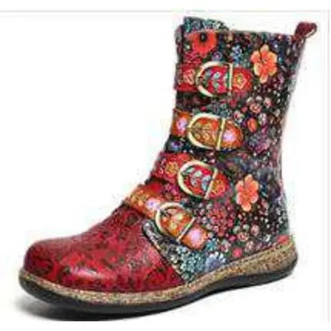 

35-42 Shoes Woman Plus-sized Women's Boots Knight Embroidery Short Boots Flat Rome Luxury Designer Buckle Decorative Pattern