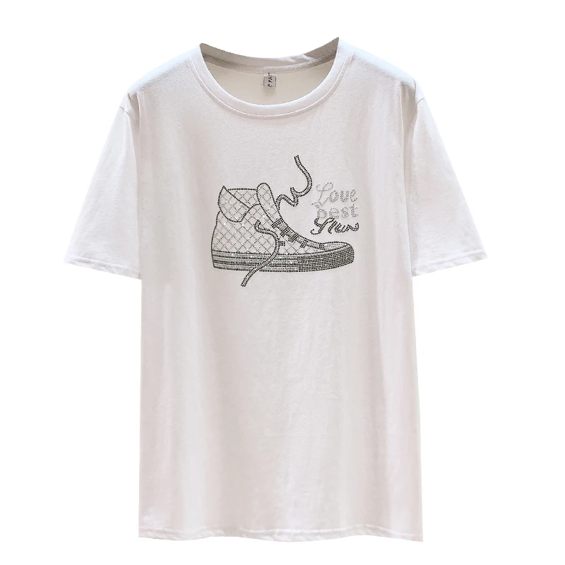 

L-4XL plus size women Fashion Diamond T shirt top 2021 short Sleeve o neck letter casual loose Summer Harajuku T shirt female