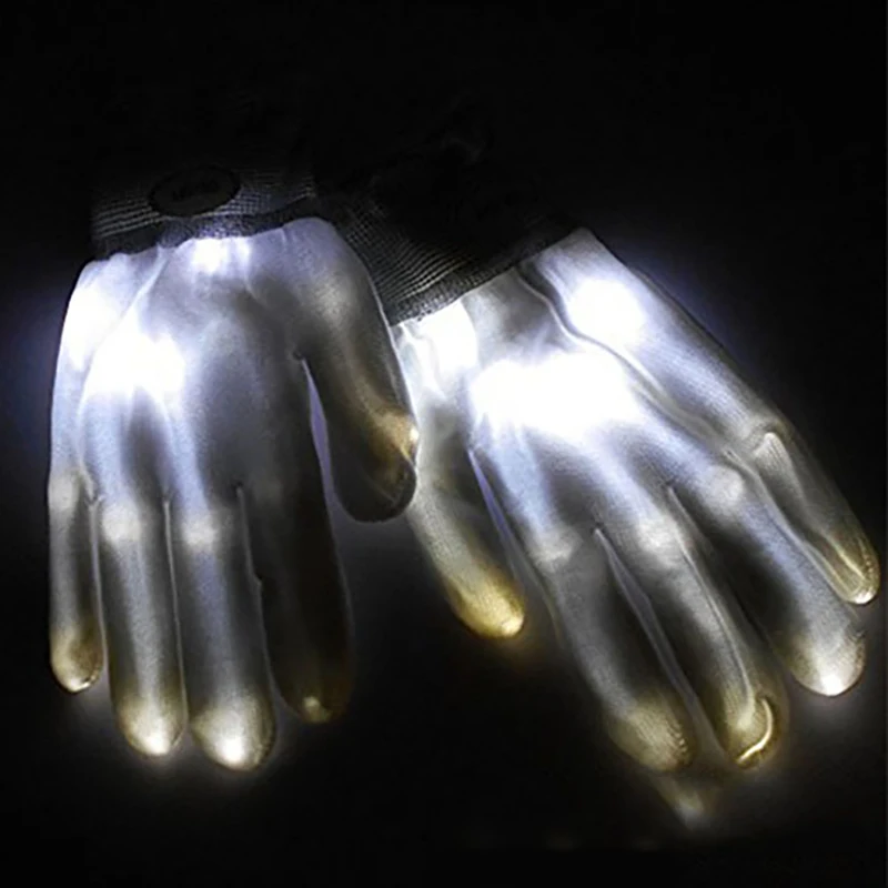 White light 1 шт. Хэллоуин светодиодные светящиеся перчатки новинка костяные светящиеся перчатки Радуга Рождество карнавал светящиеся перчатки неоновые вечерние принадлежности - Цвет: White light