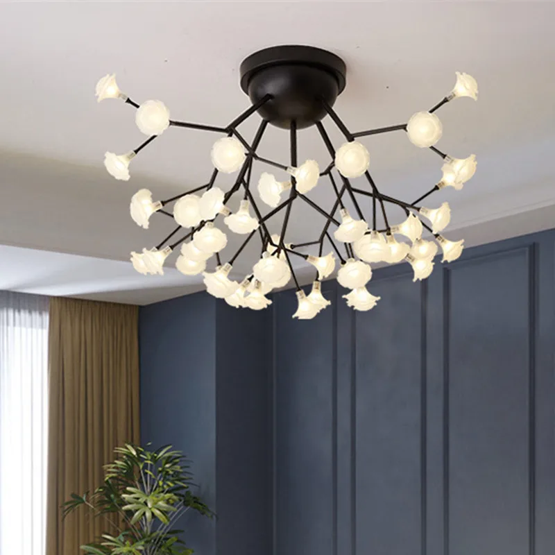 

Modern flower chandelier firefly led flush mount ceiling light stylish gold ceiling light decorative stained glass lamp