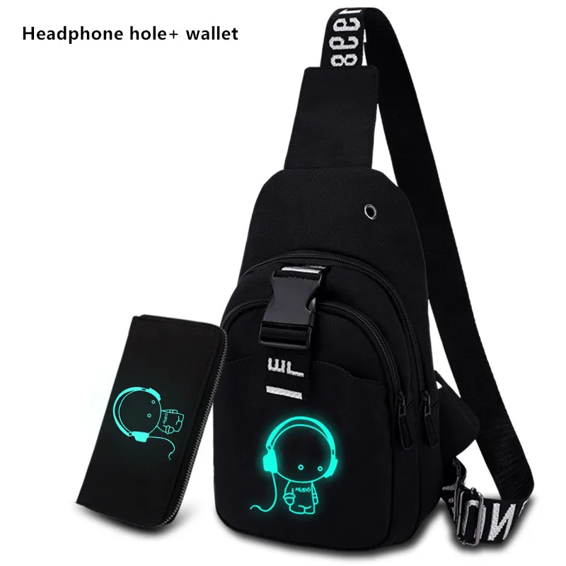 

Multifunction Fashion Men Crossbody Bags USB Charging Chest Pack Short Trip Luminous Chest Bag Young Men 's Shoulder Bag Single