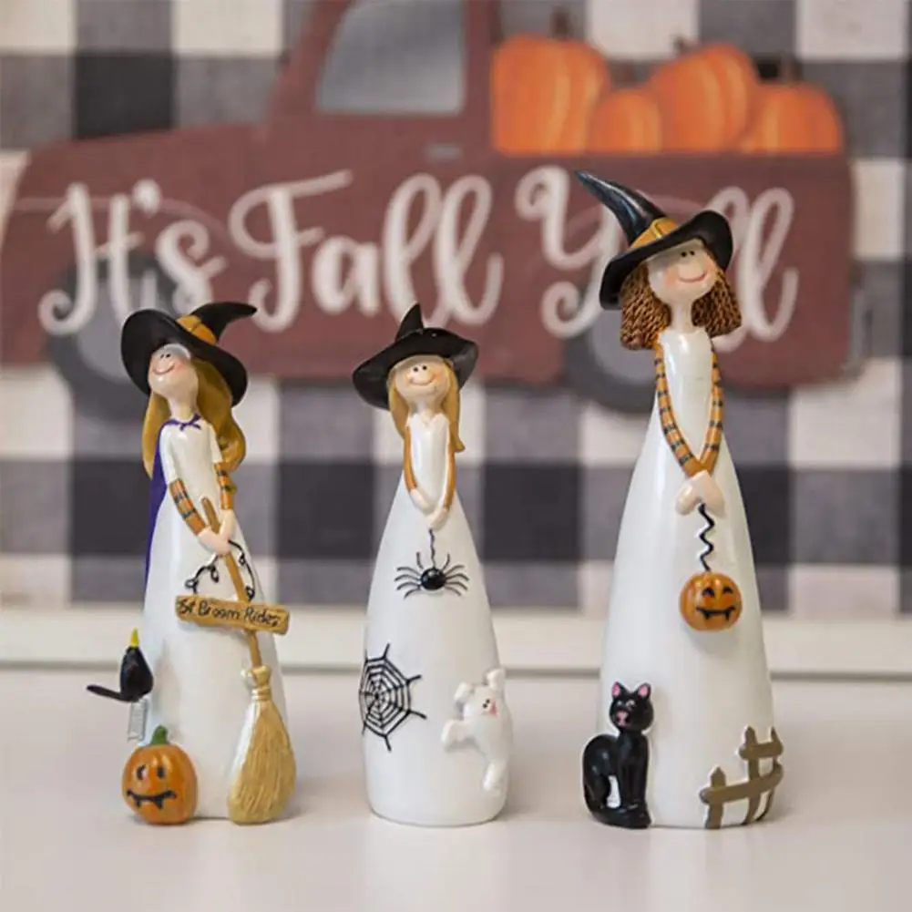 

Hot Sales!! Witch Decoration Lovely Wear-resistant Portable Forest White Clothes Halloween Witch Statue for Party