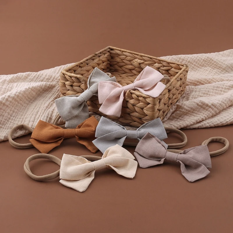 

Newborn Baby Elastic Headband Sweet Linen Bow Knot Stretchy Hair Band Toddler Infant Kids Decorative Hair Accessories