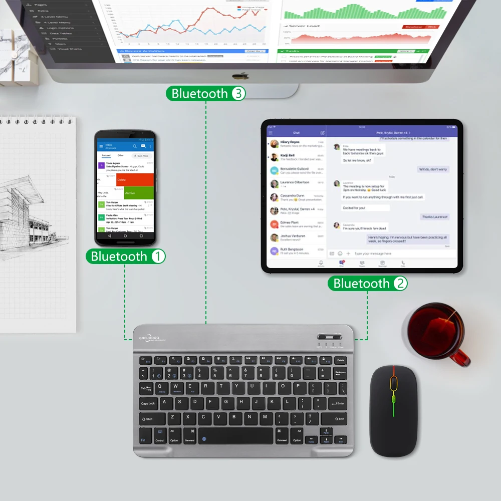 GOOJODOQ Bluetooth клавиатура для iPad планшет смартфон беспроводная и мышь Xiaomi Samsung Huawei