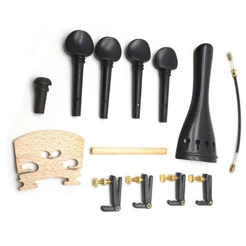 

4/4 Violin Chin Rest Chinrest with Tuning Peg Tailpiece Fine Tuner Tailgut Endpin Bridges Violin Accessory Kit Replacement Parts