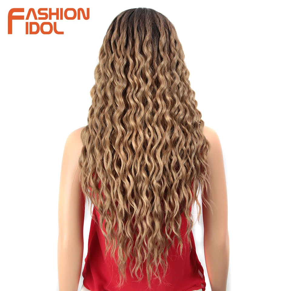 FASHION IDOL 28 inch Hair Synthetic Lace Front Wigs For Black Women Soft Loose Wave Hair Ombre Brown Pink Heat Resistant Hair