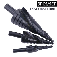 4 324 204 12mm hss cobalt step drills nitrogen high speed steel spiral for metal cone drill bit set triangle shank hole cutter