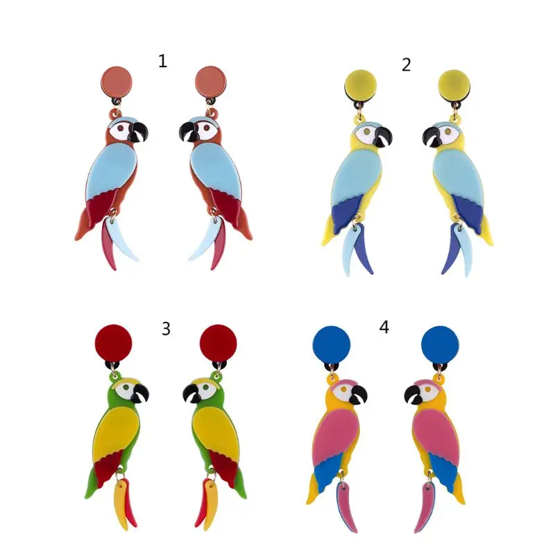 

Acrylic Colorful Parrot Bird Drop Earrings Stand Out Summer Fashion Jewelry