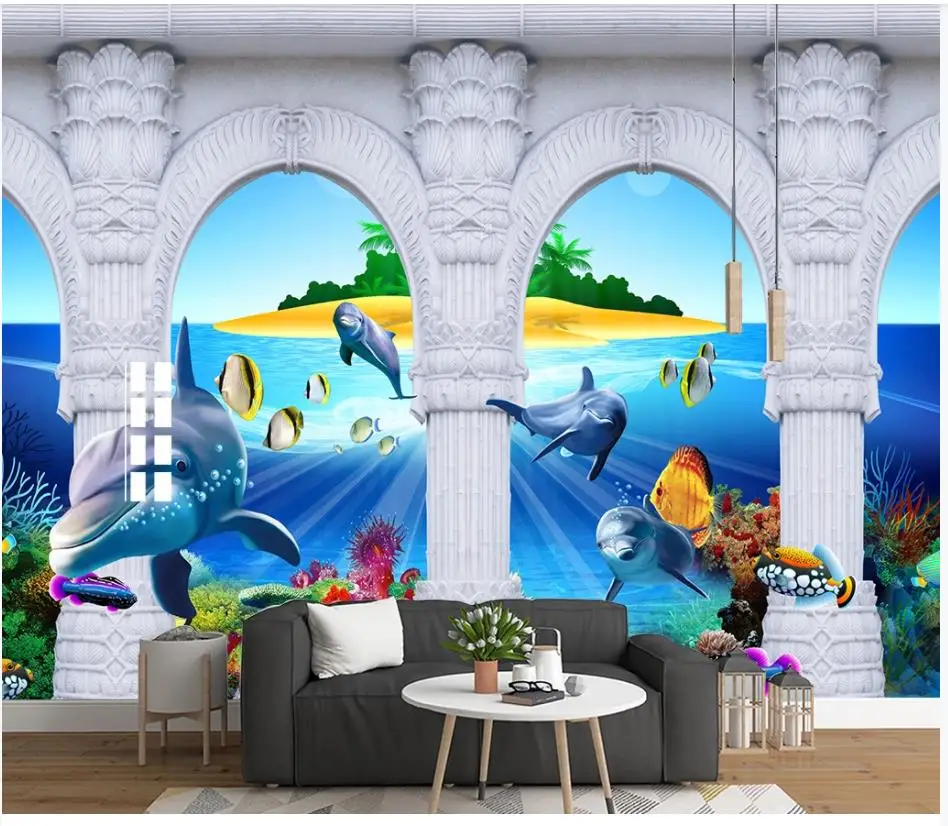 Пользовательские обои для стен 3 d фрески Средиземноморское море цилиндрический