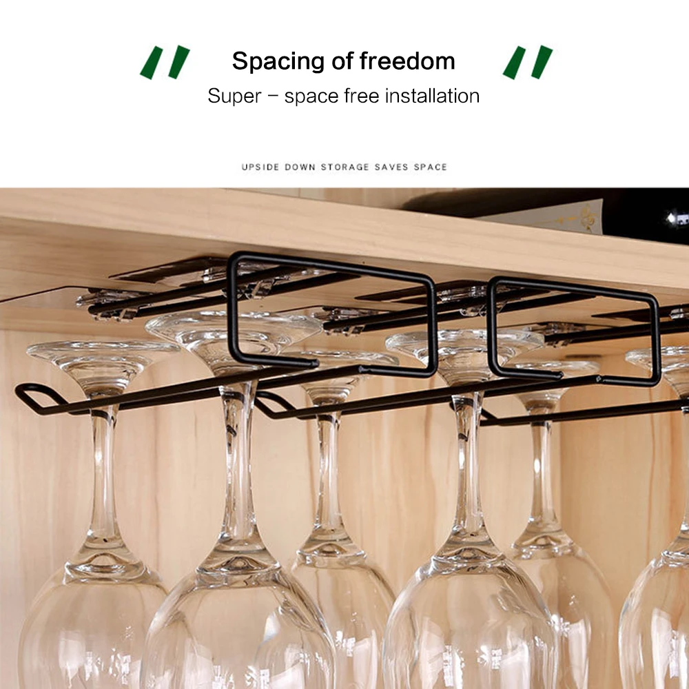 

Creative Iron Art Storage Rack Nail-free Upside-down Goblet Wine Glass Holder Under Cabinets Paper Hanging Wine Glass Holder