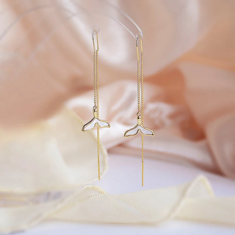 

Romantic Charming Design 14k Real Gold Mermaid Tail Ear Line Earrings for Women S925 Silver Needle High Quality Jewelry Gift