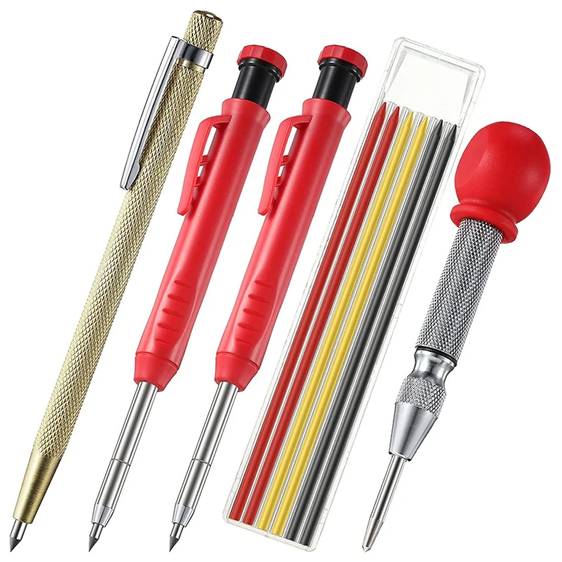 

2 Pieces Carpenter Pencils Set With 6 Pieces Refills, Marker Marking Tool For Carpenter Scriber Woodworking Architect