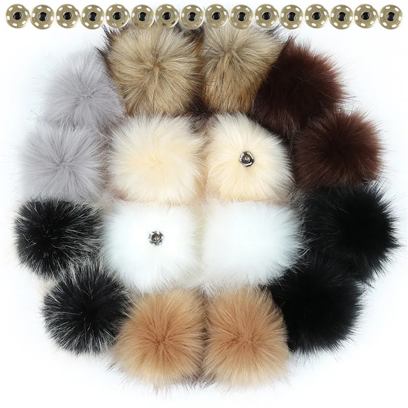 

16pcs Pompon Fur Balls With Rubber Band Snap Button Shoes Hats Bags Fluffy Pom Pon DIY Hand Ornaments Crafts Accessories 8/10cm