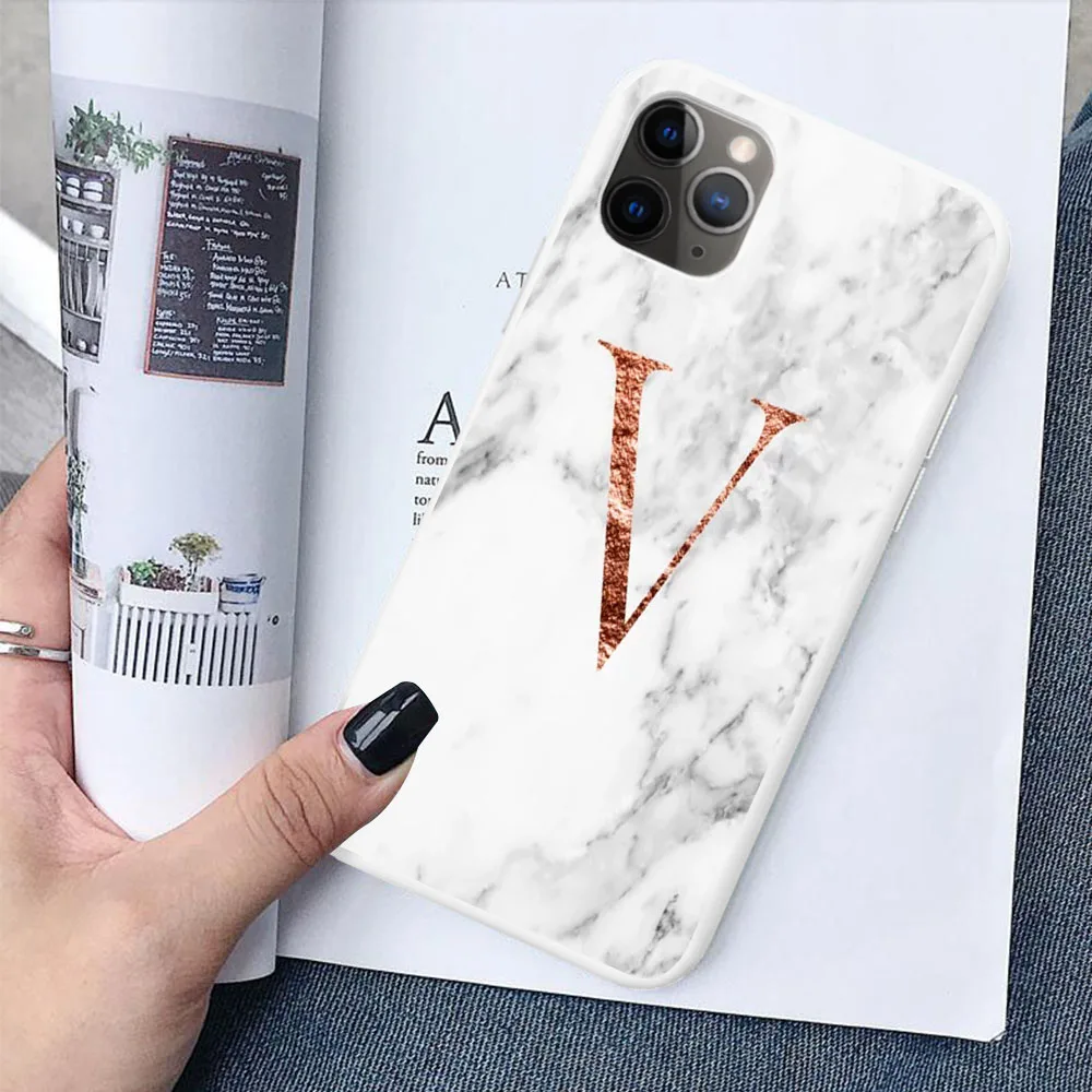 TPU Начальная Буква A B конфетный белый мягкий ТПУ чехол для iPhone 11 Pro MAX 6 7 8Plus XR XS X пользовательское имя сочетание белый чехол под мрамор - Цвет: TPU