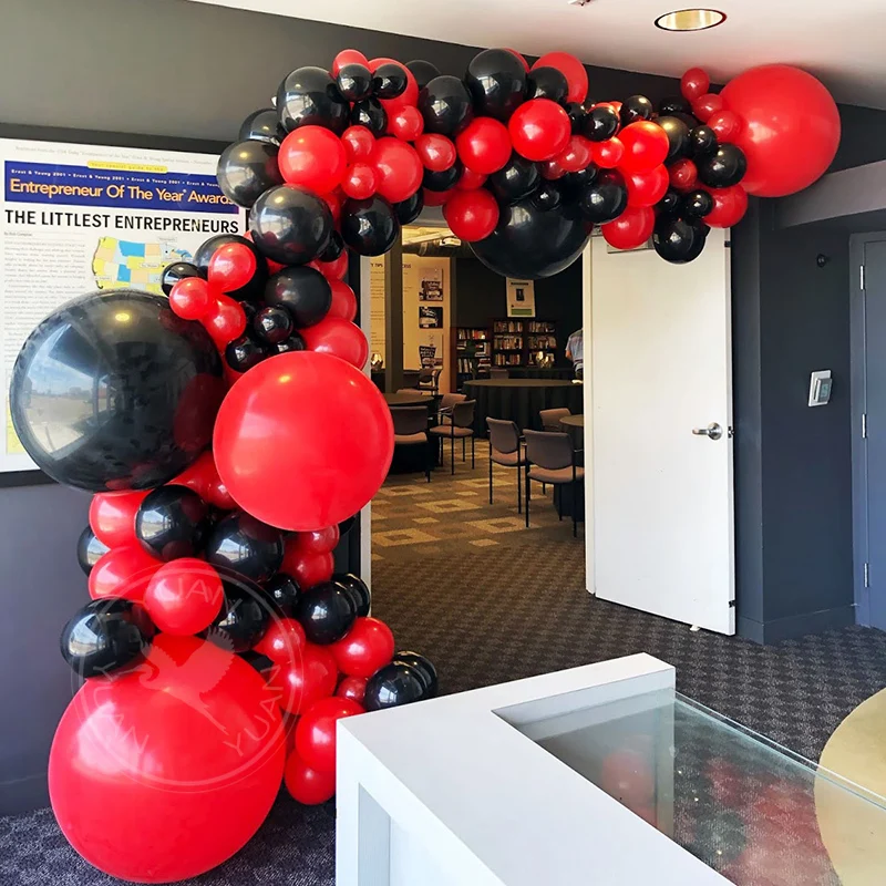 Arco de globos de l&aacute;tex para decoraci&oacute;n, guirnalda de globos de fiesta de boda, suministros para Baby Shower, fondo, color rojo y negro, novedad, gran oferta-0