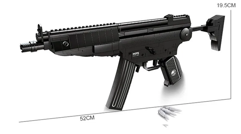 

597Pcs Arms Heckler & Koch MP5 Submachine Guns Model Building Blocks Brinquedo Classic Bricks Educational Toys for Children