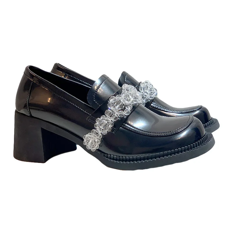 

Women Mary Janes Shoes Lolita Shoes Ladies Square High Heels 6cm Platform Pumps Patent Leather Girls Luxury Rhinestone Shoes