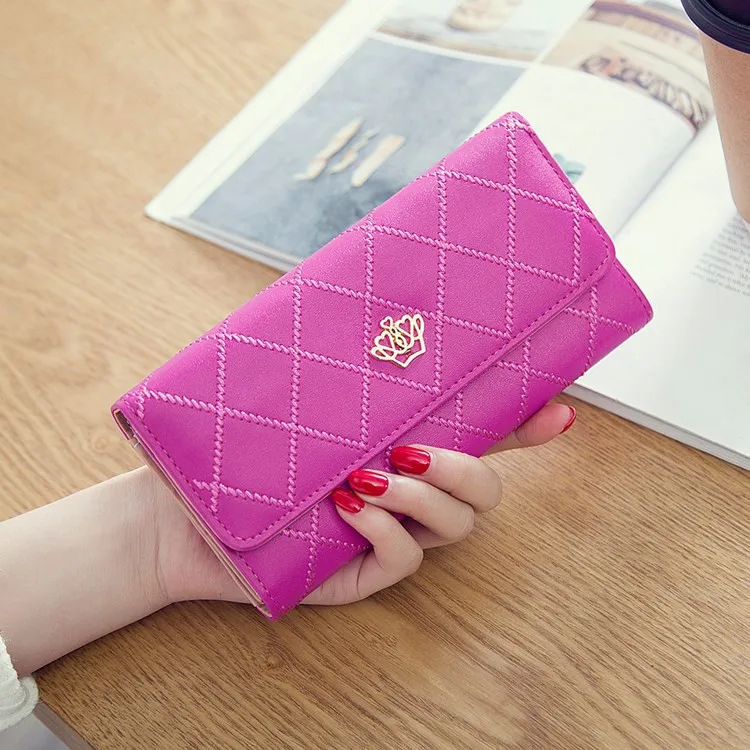 

Explosions Women's Wallets Long Korean Version of Buckle Rhombic Crown Dollar Clip Ladies Purse Card Bag In Hand