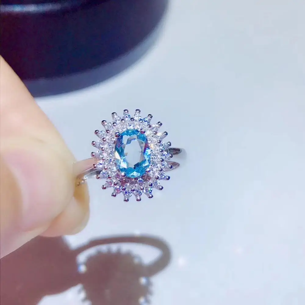 Natural light blue Aquamarine Ring S925 Silver Gemstone Fashion grace round Diana Women girl party gift Jewelry | Украшения и