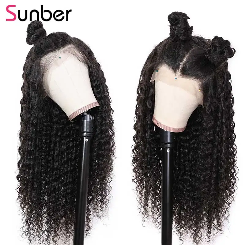 Sunber Hair Pervian глубокая волна человеческие волосы парики 12-22 дюймов предварительно выщипанные волосы remy 150% Плотность 13*6 парик фронта шнурка с детскими волосами