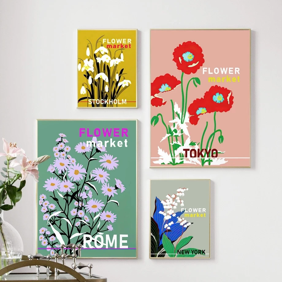 

Абстрактный Цветочный рынок, ботаническая стена Нью-Йорка, искусственная Картина на холсте, картины для гостиной, украшение для дома