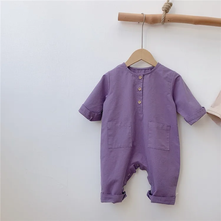 

Baby Autumn Clothing Solid Boy Girls Romper Long Sleeve Buttons Infant Jumpsuit Newborn Clothes 0-24M Baby Pocket Romper