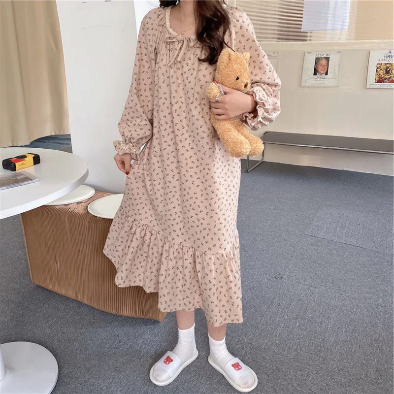 Early Autumn 2021 New Frosted Floral Long Sleeve Housewear Suit Lace Nightwear Patchwork Women's Pajamas Set Female Sleepwear