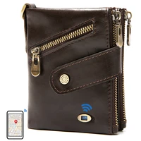 smart anti lost wallets bluetooth compatib genuine leather men wallet coin pocket chain zipper wallet card holder