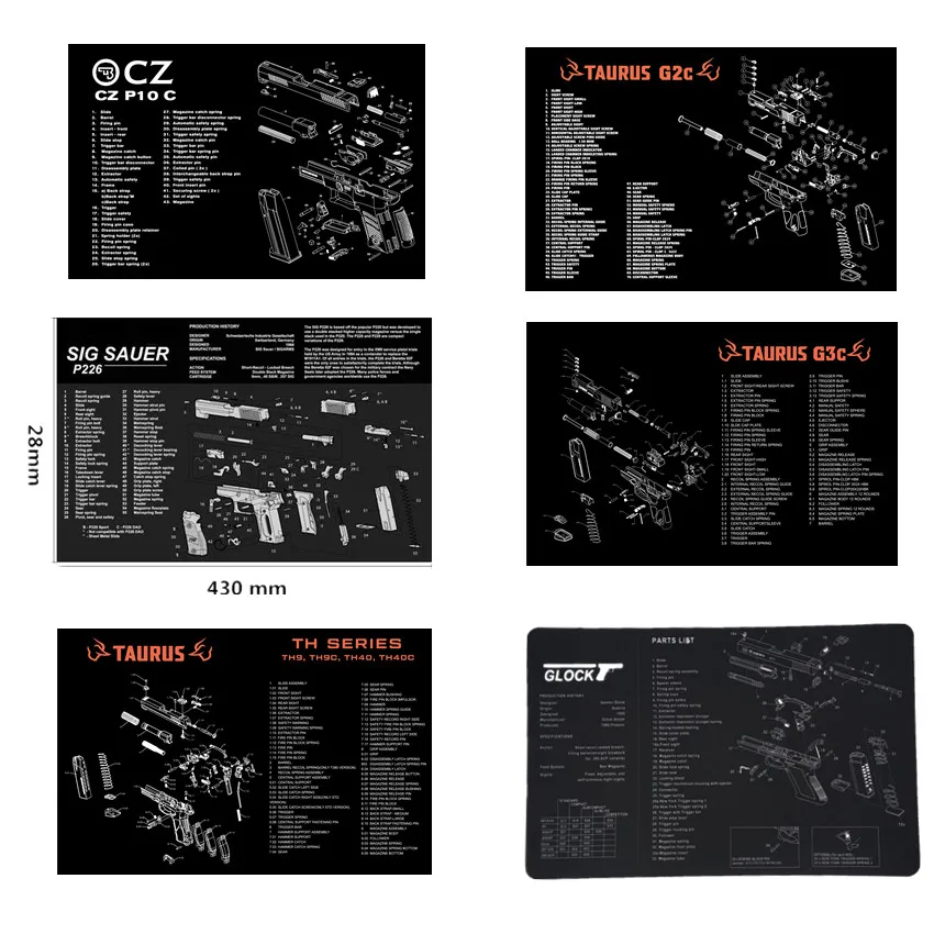 Gun Cleaning Mat Mouse Pad For Taurus G2C G3C TH9 TH40 c CZ P10 C F Sig sauer P226 1911 Glock 17 19 25 30 s Patches Kit tool | Спорт и
