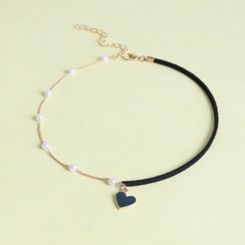 

Beating Heart Necklace Red and Black Love Collarbone Necklace Chain Super Fairy Pearl Choker Elegant Lover Gift
