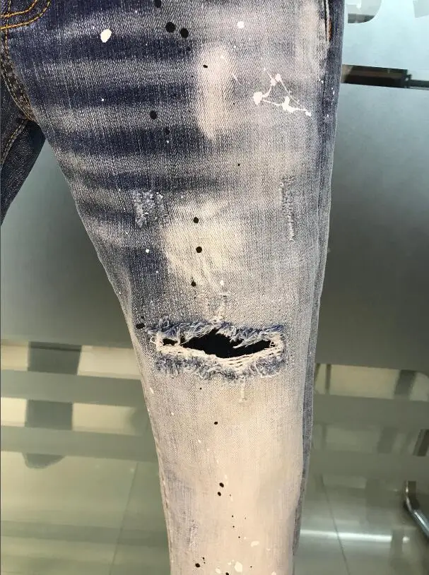 2021 New Dsquared2 Cool Guy-pantalones vaqueros con agujeros para hombre, bordados, 9612