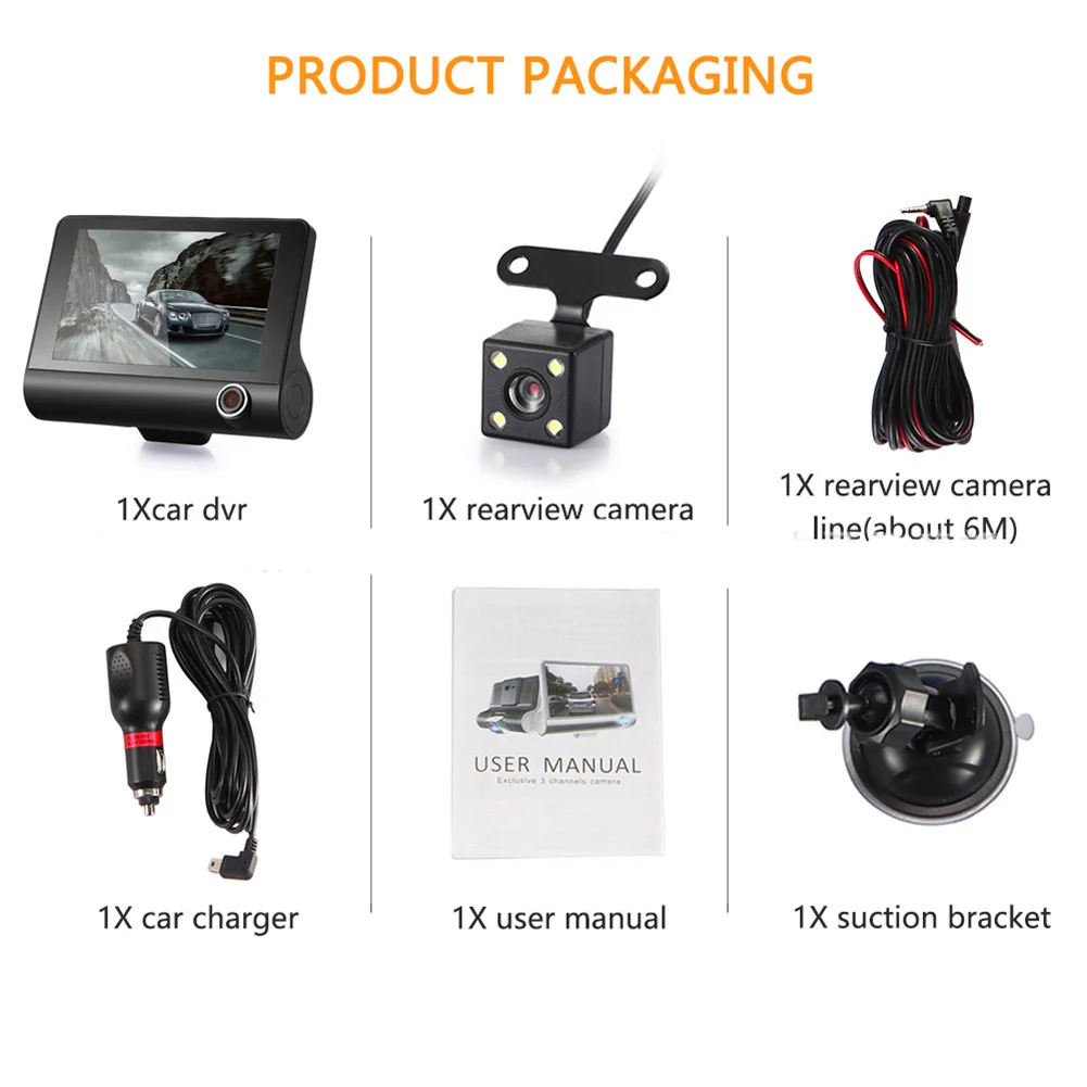 구매 무선 야간 버전 운전 레코더 1080P 대시 캠 4 인치 디스플레이 듀얼 렌즈 대시 보드 카메라 (후면 카메라 포함)