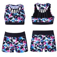 kids girls sportswear suit gym yoga workout outfits sleeveless racer back bra tank crop top with shorts set for dance gymnastics