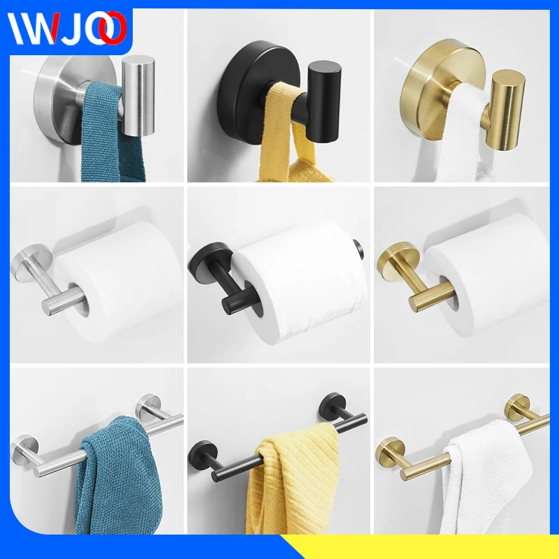 

Towel Bar Set Stainless Steel Towel Rack Hanging Holder Wall Mount Toilet Paper Holder Black Bathroom Hook for Towels Coat Rack