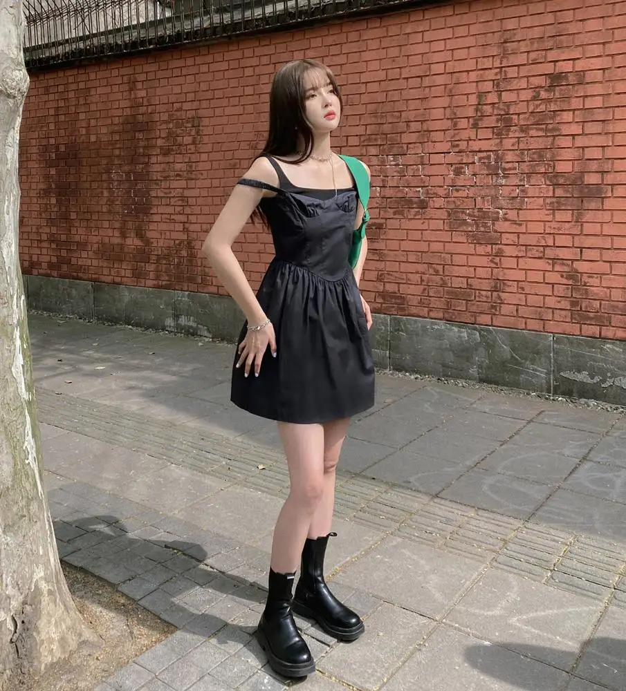 Корейское модное женское мини-платье из двух частей на бретельках | Женская