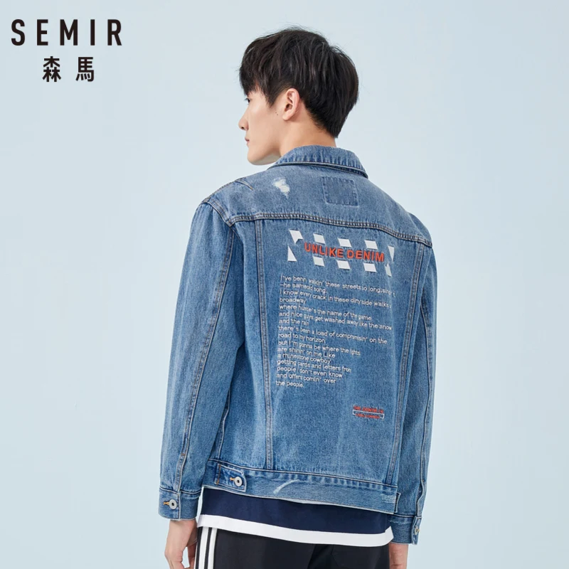 Мужская джинсовая куртка с вышивкой SEMIR потертая из 100% хлопка открытыми плечами