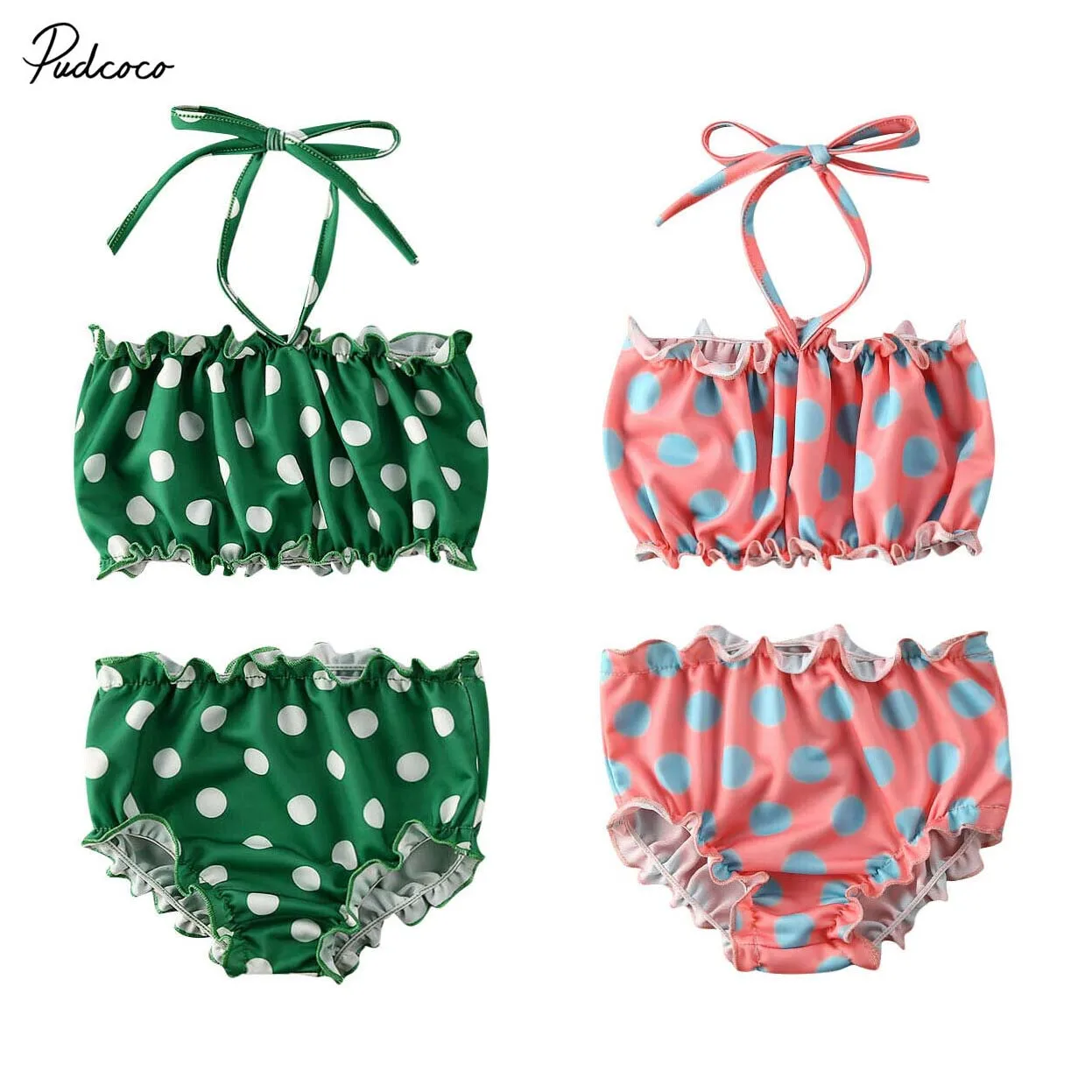 2pcs Baby Girls Polka Dot Tankini Kid Swimwear Toddler Summer Beach Bathing Swimsuit Holiday Two Pieces Swimming | Детская одежда и