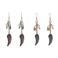 vintage steampunk earring for women girl personality lock angel wing chain pendant drop earrings retro jewelry accessoriesg gift