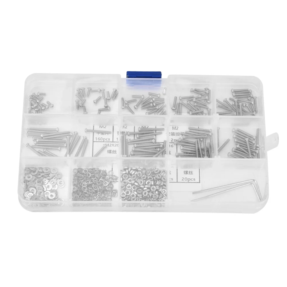 

662PCS SUS304 M2 Pan Head Hex Socket Screw Nut Flat Washer Spring Gasket Wrench Assorted Kit