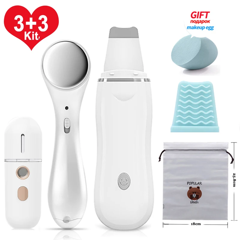 

Ultrasonic Skin Scrubber Blackhead Remover Face Massager 3+3 Kit Face Cleaner Pore Cleaner Deep Face Care Sonic Peeling Device