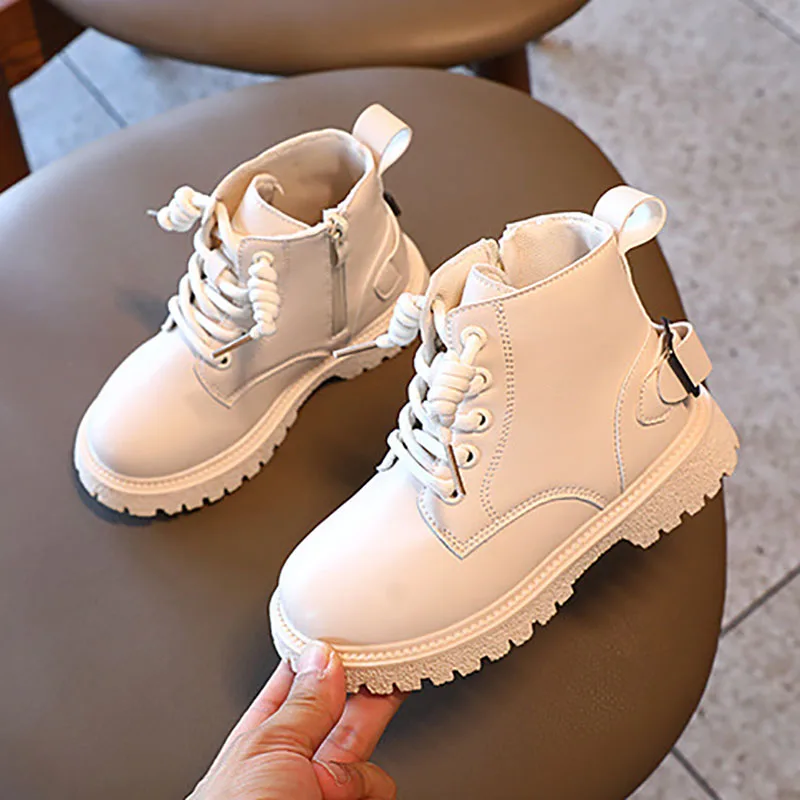 

Kids Shoes Autumn New Black Leather Boots Boys Short Boots Girls British Style Side Zipper Single Boots Baby Boy Leather Shoes