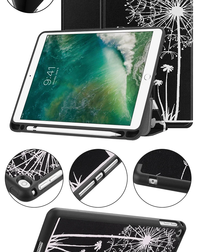 Ase для iPad Air 2 Air 1 Pro 9,7 серия картин чехол с держателем карандаша Авто Режим сна Пробуждение Стенд смарт-чехол