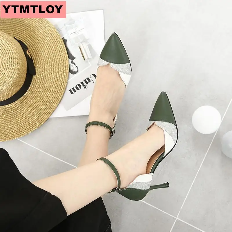 Женская обувь на шпильке с острым носком в Корейском стиле однотонная тонкая